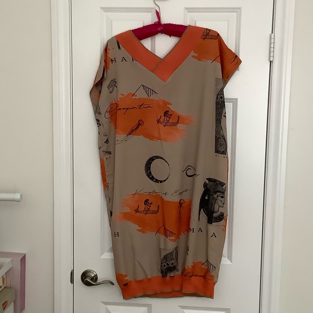Orange and Beige Graphic Dress - Picture 2 of 6